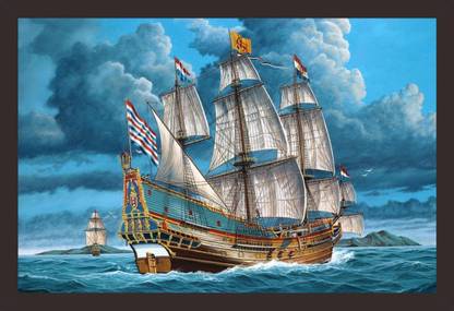 Mad Masters The sailing Ship 1 Piece wooden framed painting |Wall Art | Home Décor | Painting Art | Unique Design | Attractive Frames Digital Reprint 12 inch x 18 inch Painting