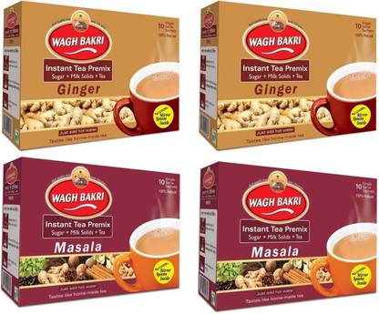 Waghbakri INSTANT TEA PREMIX GINGER & MASALA 140g ( 2 UNITS EACH ) COMBO PACK Ginger Black Tea Bags Box