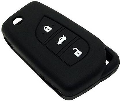 Jadebin Silicone Key Cover for 3 Button Remote Flip Key Shell/Case/Body for Toyota Corolla Altis / Innova Crysta - Black Car Key Cover