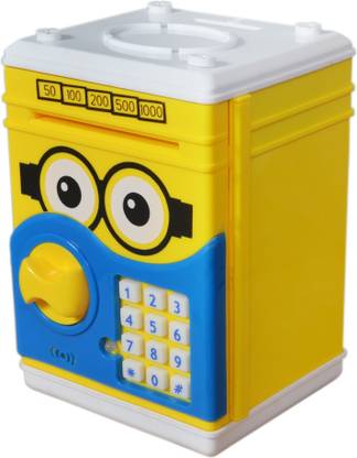 Craftoy Electronic Piggy Bank ATM Password Lock Money Safe for Coins and Notes Collecting - Minion Character Coin Bank