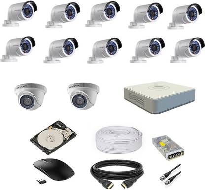 HIKVISION 5 MP 16 CH DVR Kit with 10 Bullet camera, 2 Dome camera, 2 TB HDD and all required accessories Security Camera