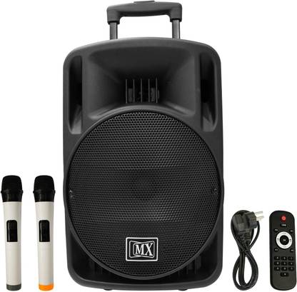 MX Premium 10 inches Portable Multimedia Trolley Speaker With Speaker stand and Built-in Amplifier Battery Bluetooth Usb Radio Fm Sd Card Aux Input & 2 Wireless Microphone Remote - 3710MR MX3710-MR Indoor, Outdoor PA System