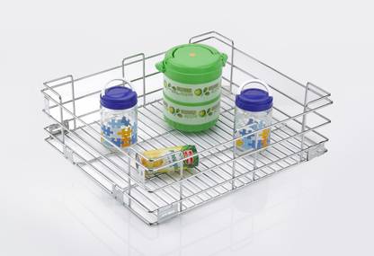 KEEPWELL Stainless Steel Stainless Steel Plain Kitchen basket | Modular Kitchen basket | Kitchen trolley | Storage Basket For Kitchen Utensils (Size: 17x20x6 Inch) Storage Basket