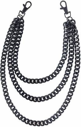 GadgetsDen Genuine Faux Tan Leather Jeans Chain Hip Hop Biker Bolt Trucker Wallet Key Metal Black Chain Curbs Keyrings for Men Stainless Steel Beaded Charm
