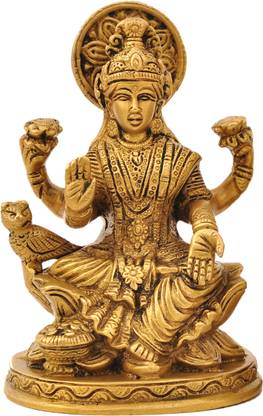 Aesthetic Decors Lakshmi (Laxmi) Sitting On Lotus W/ Owl Decorative Showpiece  -  13 cm