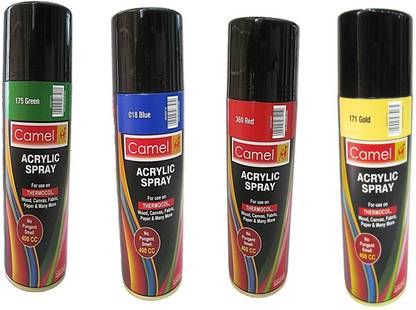 Camlin Acrylic Spray Red, Green,Blue, Gold for use on Wood, Canvas, Fabric, Paper Etc. (Combo of 4)