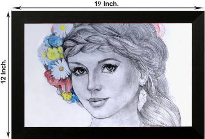 Pintura Beautiful sketch girl designer painting with wooden frame # Wall Art # Home Decor # Art Painting # Unique Design # Attractive Frame # Digital Reprint Painting (frame size 18"x12") Spray Paint 12 inch x 19 inch Painting