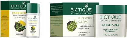 BIOTIQUE Bio Dandelion Ageless Lightening Serum, Bio Wheat Germ Night Cream