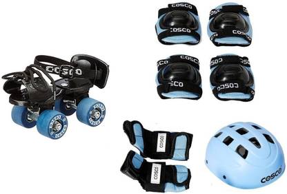 COSCO Combo of Two, One Pair of 'Tenacity Super Quad' Roller Skates And One Pack of Skating Protective Kit (Senior) (Color On Availability) Skating Kit