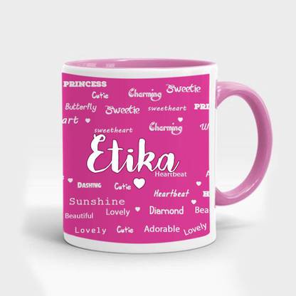 My Gifts Zone Etika Name Beautiful Pink Ceramic Coffee Gifts for Anniversary/ Birthday/ Valentine's day for your Wife/Girlfriend Ceramic Coffee Mug