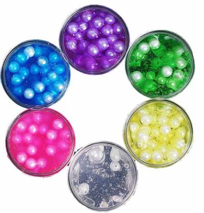 AncientKart New Best Upgraded Crystal Mud Putty Slime with Pearls Beads, Moulds and Fresh Fragrance Set of 6 Multicolor Putty Toy