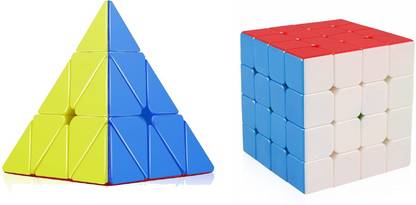 EMOB High Speed Stickerless Pyraminx & 4x4 Cube Magic Cube with Smooth Corner Cutting