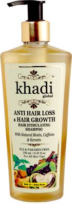 khadi global Anti Hair Loss & Hair Growth Stimulating Shampoo With Natural Biotin Caffeine & Keratin 250ml |Natural Hair Regrowth Formulation