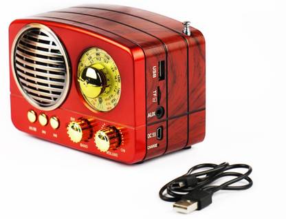 Noizzy Box Retro XS Vintage Retro Classic Portable Bluetooth Speaker With Led Light And Display, Fm Radio, Support Micro Tf Sd Card, Usb Input, Aux Line-in (Wine Red) 10 W Bluetooth Speaker