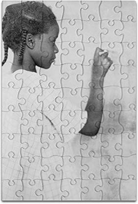 Lantern Press Young African American Girl at Chalkboard - Vintage Photograph (8x12 Premium Acrylic Puzzle, 63 Pieces)