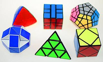 Cuberspeed SS cube Set of 6 Magic Speed Cubes Bundle with Megaminx Mastermorphix stickerless Square-1 Skewb and Snake Blue and W