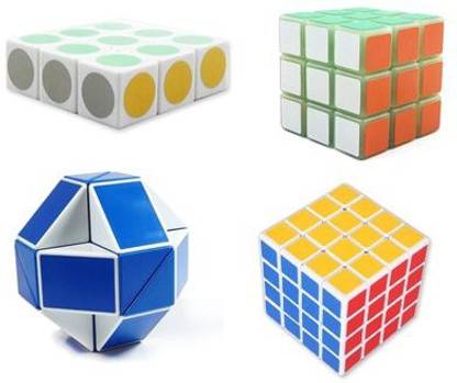DSstyles Magic Ruler Snake, 3x3x3, 4x4x4, 1x3x3 Floppy Magic Cube Bundle Set (Included 4x4x4 Stickers Magic Cube + YJ 3x3x3 Luminous Full