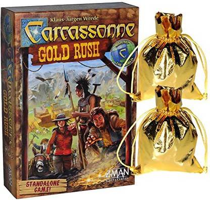 Z-Man Games Carcassonne Gold Rush Game (Stand Alone Game) _ Bonus 2 Gold Drawstring Storage Pouches