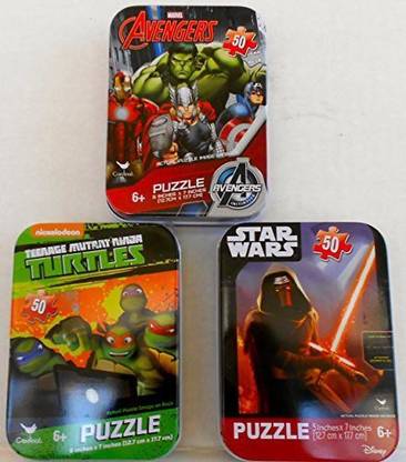 Cardinal 3 Mini Puzzles in Tin Cases Bundle: Star Wars: The Force Awakens, Marvel Avengers, and Teenage Mutant Ninja Turtles - 50 Pieces