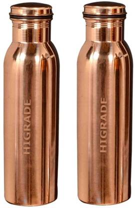 Higrade Premium Quality 100% Pure Copper Water Bottle 1 Liter Capacity 1000 ml |Extra Thick Worlds First Joint Less With Leak Proof Lid |Outside Lacquer Coated Recommend by Doctors Indian Art Ayurveda For Health Benefits (Pack of 2 Bottles) 1000 ml Water Bottles