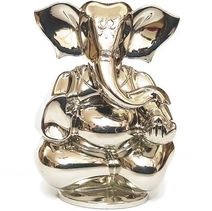 Mitrade Swinging Head Ashirwad Ganesha - Made In India -Lord Ganesha will sway gently with blessings every day- (Platinum Colour) - Decorative Showpiece  -  5 cm