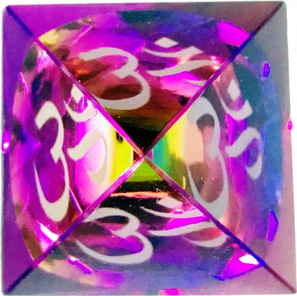ManeKo Hindu Religious & Spiritual Symbol 'OM' Triangular Crystal Glass Prism in Pyramid Shape for Car Dashboard, Home Decor & Official Gifting Decorative Showpiece  -  5 cm