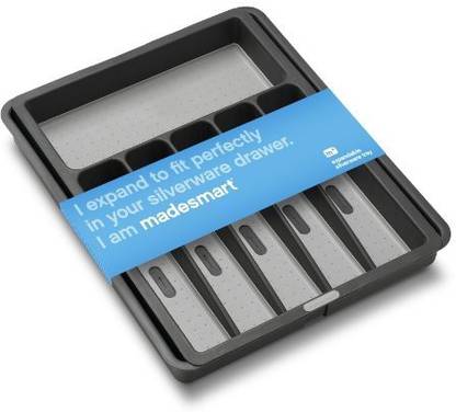 Made Smart Madesmart 2 by 16 by 13-1/4 to 21-1/4-Inch Expandable Silverware Tray, Granite