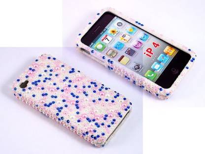 iSee Case 3D Blue Pearl Design Bling Rhinestone Crystal Snap on Full Cover Case for AT&T Verizon Sprint iPhone 4 iPhone 4S (4-3D