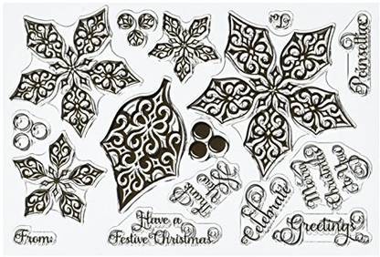 Justrite 16-Piece Papercraft Clear Stamp Set, 4 by 6-Inch, Festive Point Set