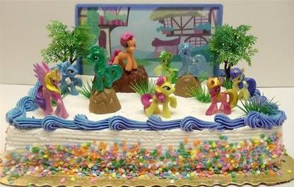 my LITTLE PONY Birthday Cake Topper Featuring 10 Random Characters, Trees, Boulders, Backdrop and Other Themed De