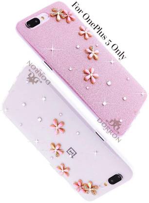 DORRON Back Cover for OnePlus 5 Stylish 3D Pink Flower Design Glitter Bling Soft TPU Fancy Case for Girls