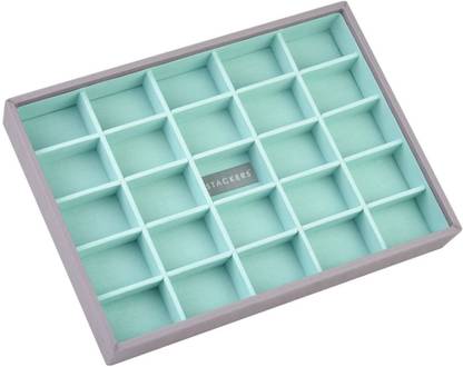 howards STACKERS 'Classic Size' Dove Grey Cross Hatch 25 Section Stacker Jewellery Box with Mint Lining Jewellery Vanity Box