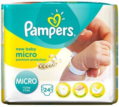 Pampers New Baby Micro Diapers - 24Pc (1-2.5Kg) - New Born