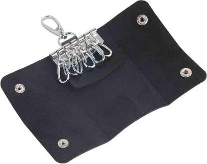 Productmine Keychain Pouch with 6 Clip Hook Key Holder Leather Key Holder - Black Leather Key Holder