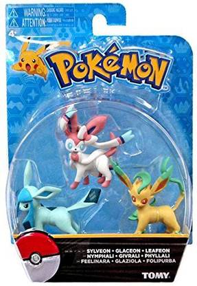 Hot Topic Official Packaged Pokemon Eevee Eeveelutions 3 Pcs. Exclusive Figure Set Includes Sylveon , Glaceon & Leafeon