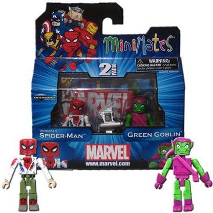 Art Asylum Marvel Minimates Series 41 Mini Figure 2Pack Unmasked Spiderman Green Goblin