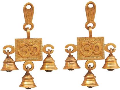 SUSAJJIT DECOR Om Hanging Bells Set Brass Decorative Bell Brass Decorative Bell