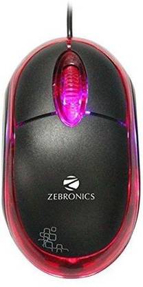 ZEBRONICS Neon Black and Red Wired Ambidextrous Optical Mouse
