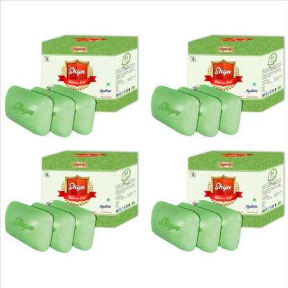 Aayushalya SHYN NATURAL BATHING BAR (110gm x 12pcs) – (Pack of 4 x 3 Bars) - Grade 1, TFM 76% Soap