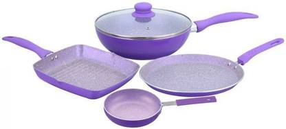 WONDERCHEF Sanjeev Kapoor's Celebration Set Purple with Grill Pan Induction Bottom Non-Stick Coated Cookware Set