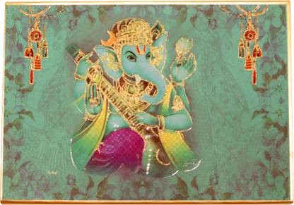 Shanti Creations Sea Green Ganesha Box Empty Digital Printed Box, MDF Wood, Size=11x14x2.5 inch Wood Decorative Platter