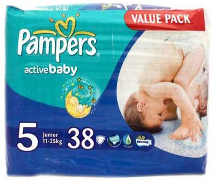 Pampers Active Baby Diapers (Size 5) - Junior - 38 (11-25Kg) (Imported) - L