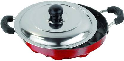 Kanak Classic Range Non-Stick Cookware Appa Patram With Handle & Stainless Steel Lid 12 Cavity Paniarakkal with Lid 12 L capacity 22.5 cm diameter