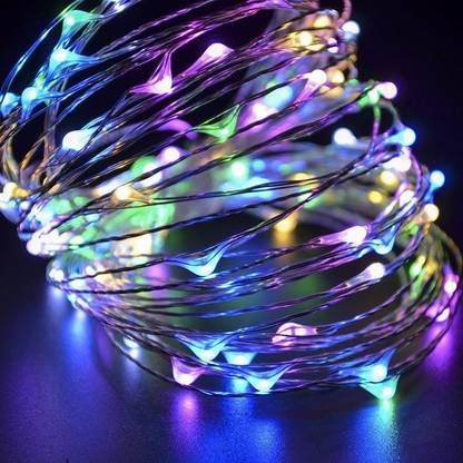Copper String LED light 05 MTR 50 LED USB Operated Decorative Lights (MULTI COLOUR) 50 LEDs 5.3 m Multicolor Steady Water Drop Rice Lights
