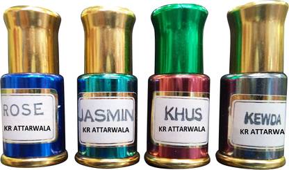 Kr Attarwala Quality Long Lasting Alcohol Free Attar Roll-ons (Rose Jasmine Khus Keora) Attars For Men & Women (3ml each) Floral Attar