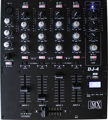 MX Professional Four 4 Channel Dj Mixing Console Mixer W/ Usb & Audio Outputs For Use With Your Headphones Wired DJ Controller