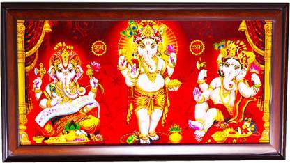 Saffronworld Loard Ganesa Wall Painting For your Home-1 Size ( 68 x 37 Cm ) Digital Reprint 14.6 inch x 26.8 inch Painting