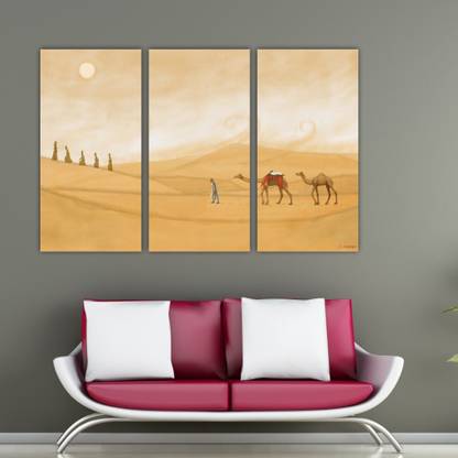 Chandra's lifestyle 3 frame thar desert Canvas 27.56 inch x 41.64 inch Painting