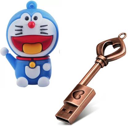 Green Tree Doraemon Pendrive 16gb + Water Proof Key shaped Key Chain Type 16 GB Pen Drive Compatible with Netbook, Gaming Console, Desktop Computer, Audio Player, Television, Laptop USB 2.0 Rubber, Metal Case