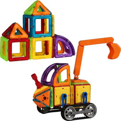 HALO NATION Magical Magnet 78 Piece Educational Toy Set with Wheels and Tires and Strong Magnetic Blocks - Engineering Vehicle Making Blocks 